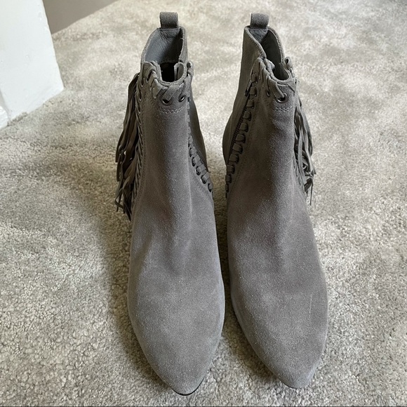 Matisse Gray Suede Sissy Fringe Chunky Wedge Boots - Picture 6 of 12